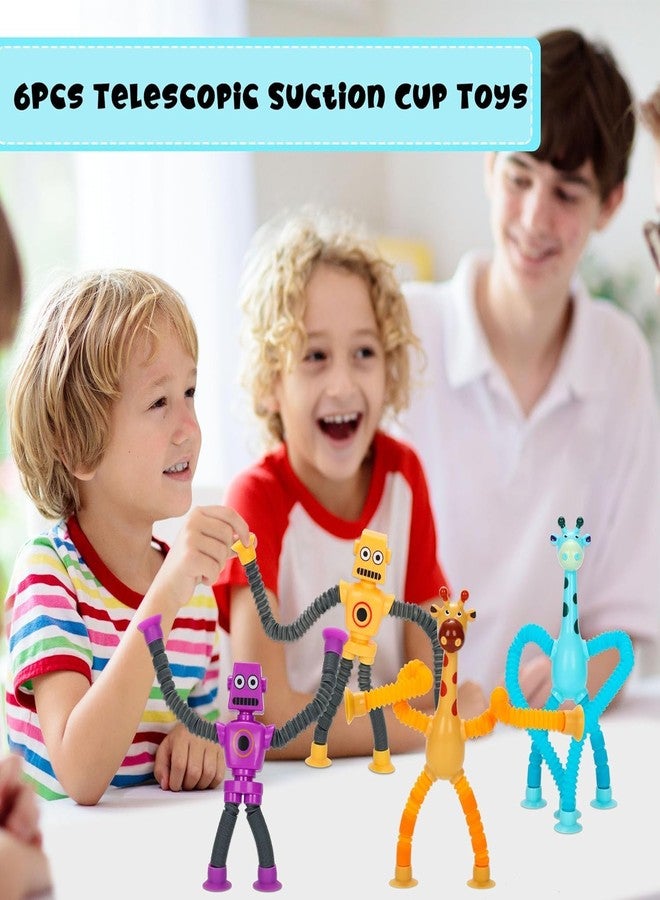 Invite Enterprise مجموعة ألعاب زرافة روبوتية قابلة للتمديد مزودة بأكواب شفط، 8 قطع، ألعاب أنبوبية حسية للأطفال الصغار، ألعاب تململ للأطفال القلقين (4 قطع روبوت و4 قطع زرافة) - Image 2